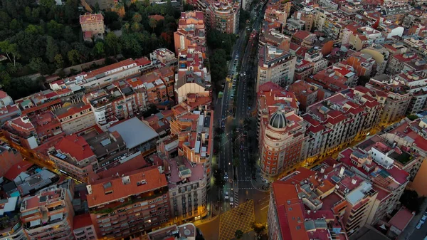 Skyline Van Stad Barcelona Bij Schemering Uitzicht Vanuit Lucht Ronda — Stockfoto