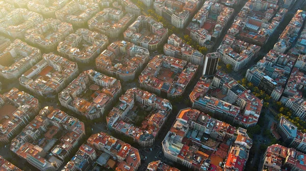 Місто Барселона Небесна Вигляд Повітря Житловий Район Ейксампл Заході Сонця — стокове фото