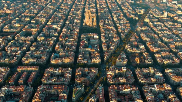 Vue Aérienne Horizon Ville Barcelone Basilique Sagrada Familia Réseau Urbain — Photo