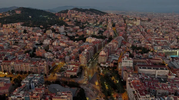 Ορίζοντας Της Πόλης Της Βαρκελώνης Σούρουπο Εναέρια Άποψη Της Ronda — Φωτογραφία Αρχείου