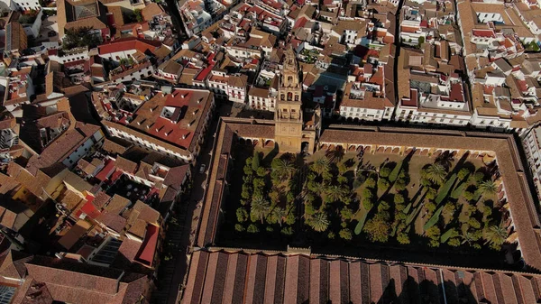 stock image Aerial view of Mosque Cathedral of Cordoba, Roman bridge, Historic town, Guadalquivir River, Andalusia, Spain