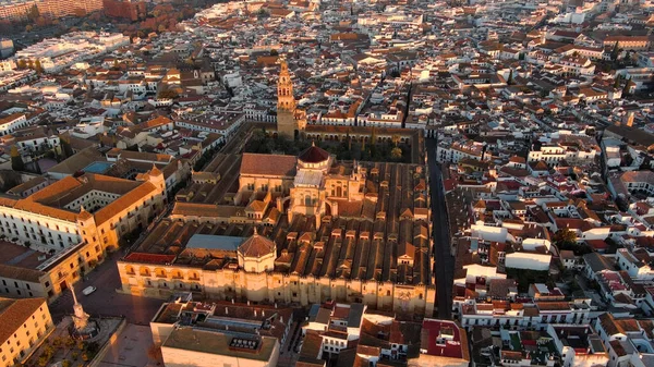 位于西班牙安达卢西亚的科多巴清真寺 主教座堂和横跨瓜达尔基维尔河的罗马桥的上方 — 图库照片