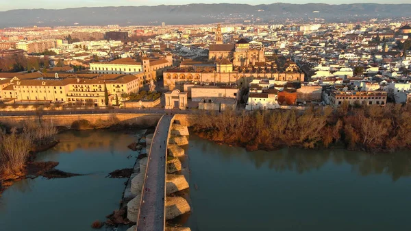 Aerial View Mosque Cathedral Cordoba Római Híd Andalúzia Spanyolország — Stock Fotó
