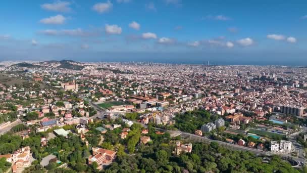 Establishing Aerial View Shot Barcelona City Skyline Sarria Sant Gervasi — Stock Video