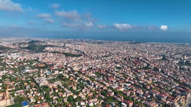 Pembentukan Pemandangan Udara Shot Barcelona City Skyline Kabupaten Sarria Sant — Stok Video