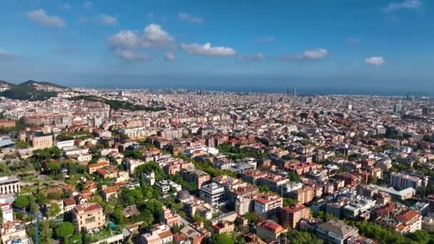 Estchishing Aerial View Shot Barcelona City Skyline Sarria Sant Gervasi — стоковое видео