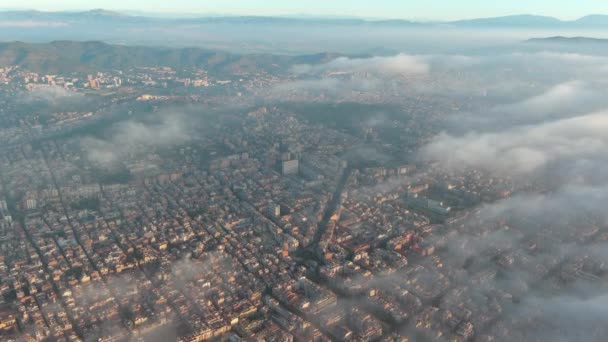 Gün Doğumunda Barselona Urban Skyline Hava Görüntüsü Katalonya Spanya Carmel — Stok video