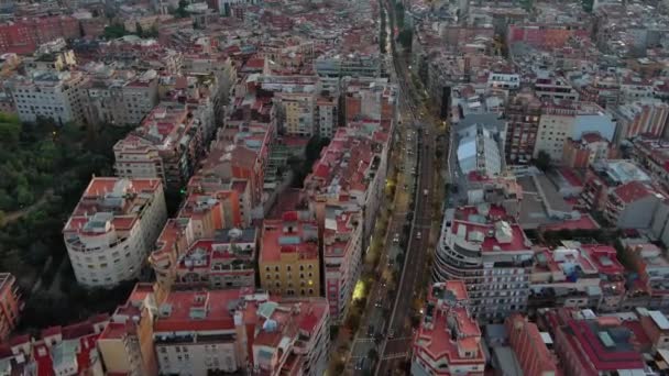 Barcelonské Panorama Soumraku Letecký Pohled Rondu Del General Mitre Soumraku — Stock video