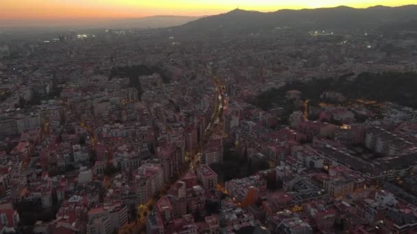 Barcelona Panorama Miasta Zmierzchu Widok Lotu Ptaka Ronda Del General — Wideo stockowe