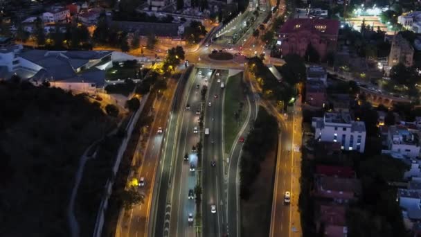 Αεροφωτογραφία Της Κυκλοφορίας Της Πόλης Της Βαρκελώνης Καταλονία Ισπανία Ρόντα — Αρχείο Βίντεο