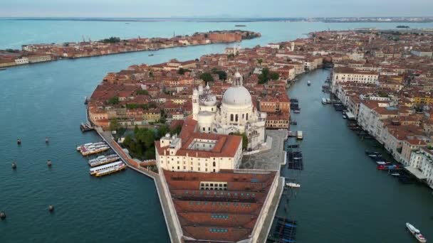 Venedik Talya Silueti Basilica Santa Maria Della Salute Büyük Kanal — Stok video