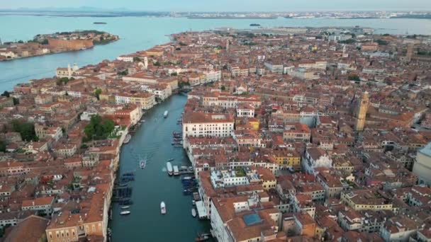 Вид Повітря Горизонт Венеції Схід Сонця Понте Дель Аксьйон Гранд — стокове відео