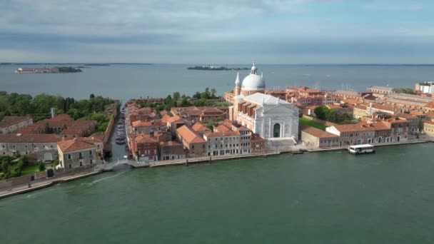 威尼斯市 Giudecca和Chiesa Del Naqussimo Redentore的空中景观 意大利 — 图库视频影像