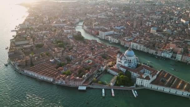 ヴェネツィアの都市スカイライン サンタ マリア デッラ サルートとグランド運河 三角形の建築 イタリアのヴェネツィアラグーン — ストック動画