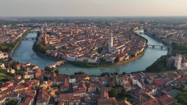 Birds Eye View Verona City Skyline Ponte Pietra Fiume Adige — Video Stock
