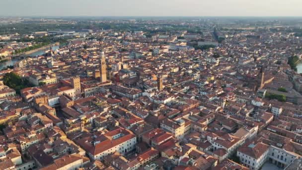 Verona Skyline Urbano Veduta Aerea Piazza Delle Erbe Torre Dei — Video Stock