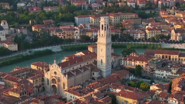 Вид Воздуха Duomo Verona Cattedrale Santa Maria Matricolare Городской Пейзаж — стоковое видео