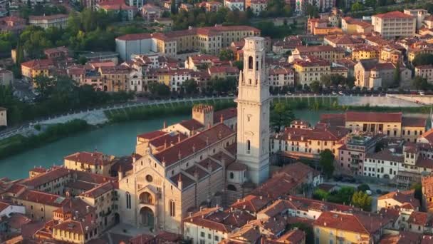 Aerial View Duomo Verona Cattedrale Santa Maria Matricolare Urban Skyline — Stock Video