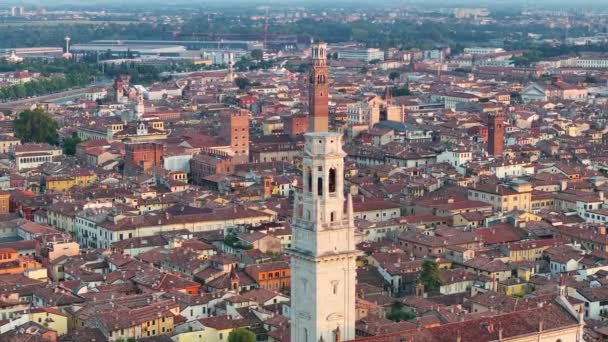 Vista Aérea Duomo Verona Cattedrale Santa Maria Matricolare Horizonte Urbano — Vídeo de Stock