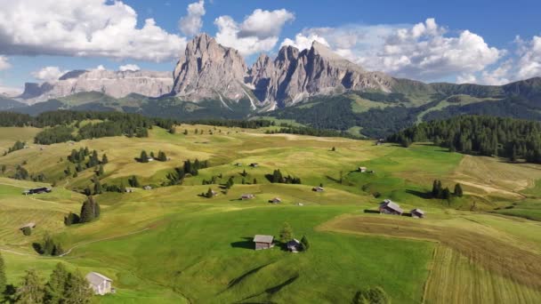 Alpe Siusi Seiser Alm Dolomieten Alpen Sassolungo Sassopiatto Bergen Trentino — Stockvideo