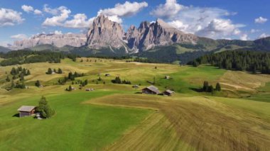 Alpe di Siusi veya Seiser Alm, Dolomites Alps, Sassolungo ve Sassopiatto dağları, Trentino Alto Adige Sud Tyrol, İtalya, Avrupa