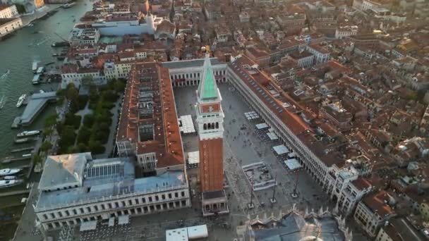 Venedig Italien Skyline Antenn Utsikt Över Markusplatsen Med Doges Palace — Stockvideo