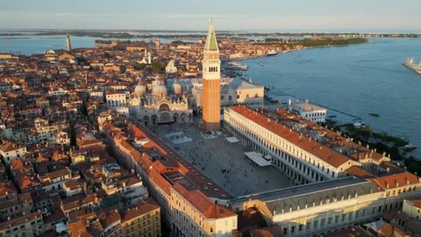 Venedik Şehir Silueti Doges Sarayı Bazilika Campanile Talya Nın Marks — Stok video
