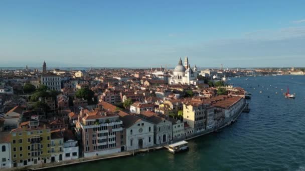 Venice Italy Skyline Aerial View Basilica Santa Maria Della Salute — Stock Video