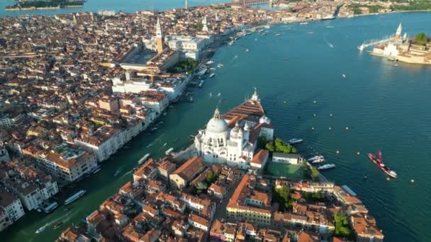 Venice City Skyline Aerial View Basilica Santa Maria Della Salute — Stok Video