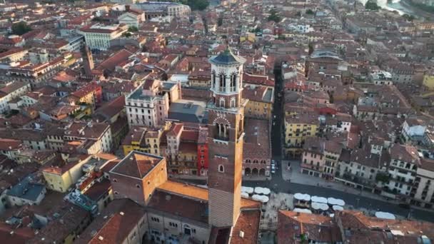 Verona Městské Panorama Letecký Výhled Náměstí Piazza Delle Erbe Torre — Stock video