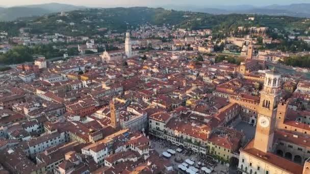 Verona Şehir Silueti Piazza Delle Erbe Nin Hava Manzarası Torre — Stok video