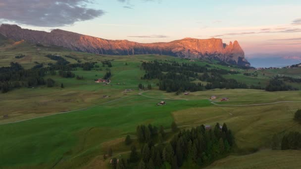 Dolomity Seiser Alm Lub Alpe Siusi Wschodzie Słońca Trentino Alto — Wideo stockowe