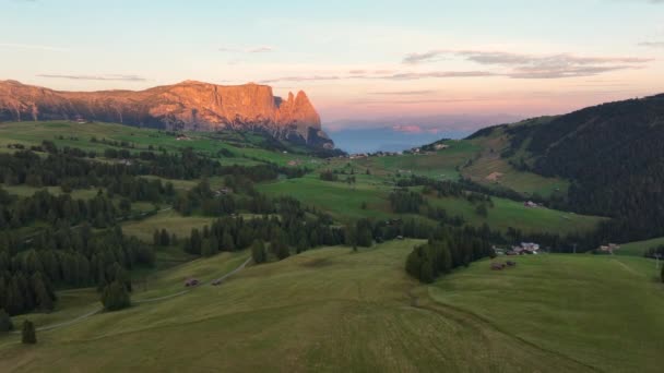 Seiser Alm Alpe Siusi Κατά Την Ανατολή Δολομίτες Άλπεις Trentino — Αρχείο Βίντεο