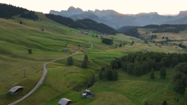 Seiser Alm Veya Alpe Siusi Gün Doğumunda Dolomites Alps Trentino — Stok video