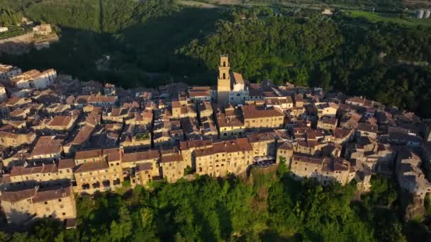 Pitigliano Toscana Vista Aérea Cidade Medieval Pôr Sol Província Grosseto — Vídeo de Stock