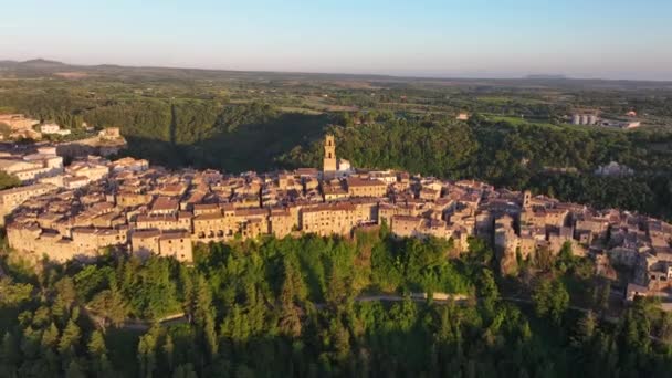 Tuscany Sunset Aerial View Medieval Town Pitigliano Province Grosseto Italy — Stock Video
