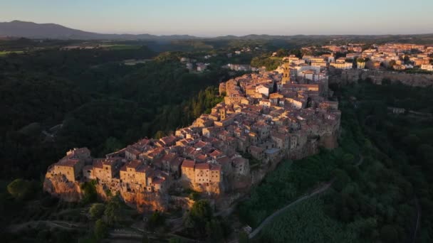 Toscana Vista Aérea Pôr Sol Cidade Medieval Pitigliano Província Grosseto — Vídeo de Stock