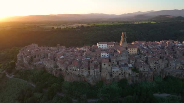 Sunset Aerial View Medieval Pitigliano Town Tuscany Grosseto Province Italy — Stock Video