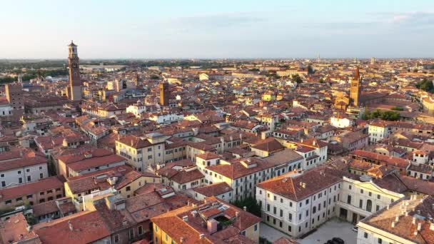 Verona Aerial View Piazza Delle Erbe Torre Dei Lamberti Historical — 图库视频影像