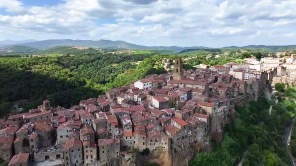Tuscany Grosseto Eyaleti Talya Daki Ortaçağ Pitigliano Kasabası Havacılık Manzarası — Stok video