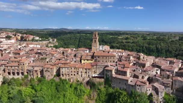 Uitzicht Vanuit Lucht Middeleeuwse Stad Pitigliano Provincie Grosseto Toscane Italië — Stockvideo