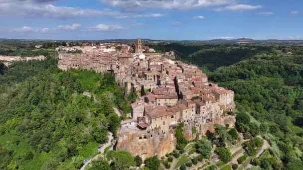 Tuscany Grosseto Eyaleti Talya Daki Ortaçağ Pitigliano Kasabası Havacılık Manzarası — Stok video