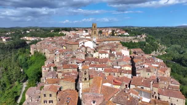 Pitigliano Toskana Gün Batımında Talya Nın Grosseto Ilindeki Ortaçağ Kasabasının — Stok video