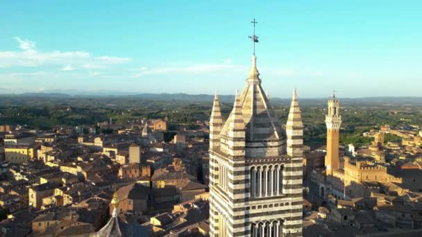 Kathedraal Van Siena Duomo Siena Vanuit Lucht Bij Zonsondergang Toscane — Stockvideo