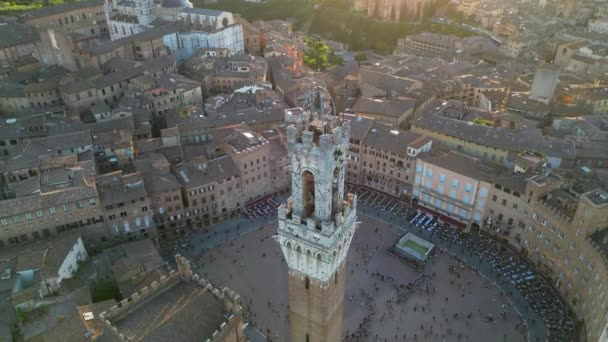 Uitzicht Vanuit Lucht Torre Del Mangia Mangia Toren Het Piazza — Stockvideo