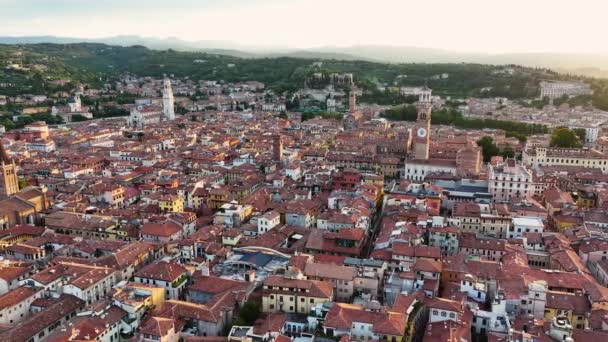 Verona Üzerinde Gün Doğumu Skyline Ponte Pietra Adige Nehri Tarihi — Stok video