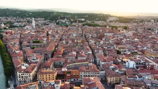 Birds Eye View Verona City Skyline Ponte Pietra Adige River — Vídeos de Stock