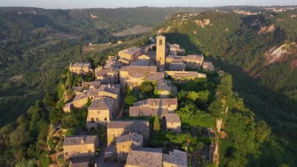 Civita Bagnoregio Vista Aérea Nascer Sol Uma Cidade Medieval Província — Vídeo de Stock