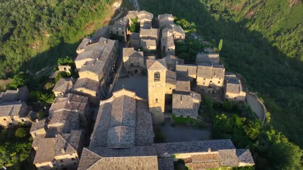 Aerial Summer Sunrise View Famous Civita Bagnoregio Village Tetején Egy — Stock videók