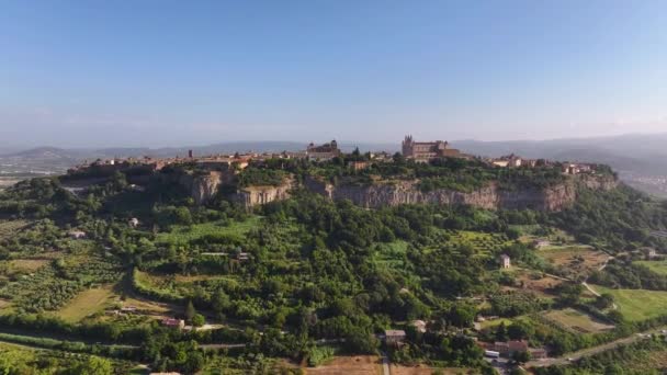 Schöne Luftaufnahme Der Antiken Etruskischen Stadt Orvieto Einem Sonnigen Tag — Stockvideo